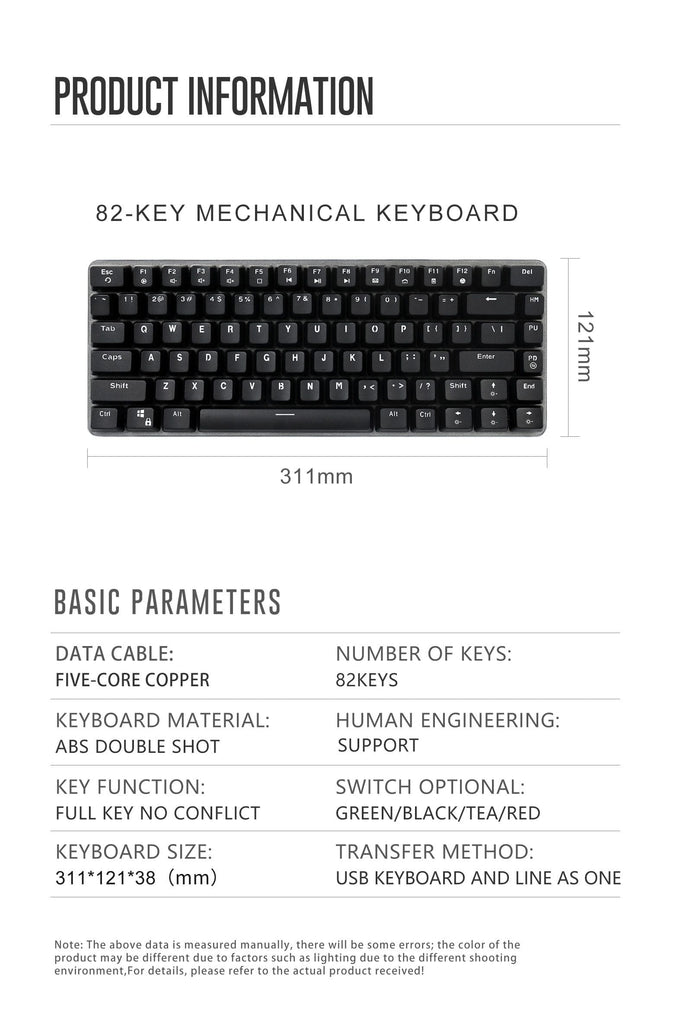 82-key portable mechanical keyboard, multiple shaft options, backlit design wired gaming office keyboard - Diykeycap