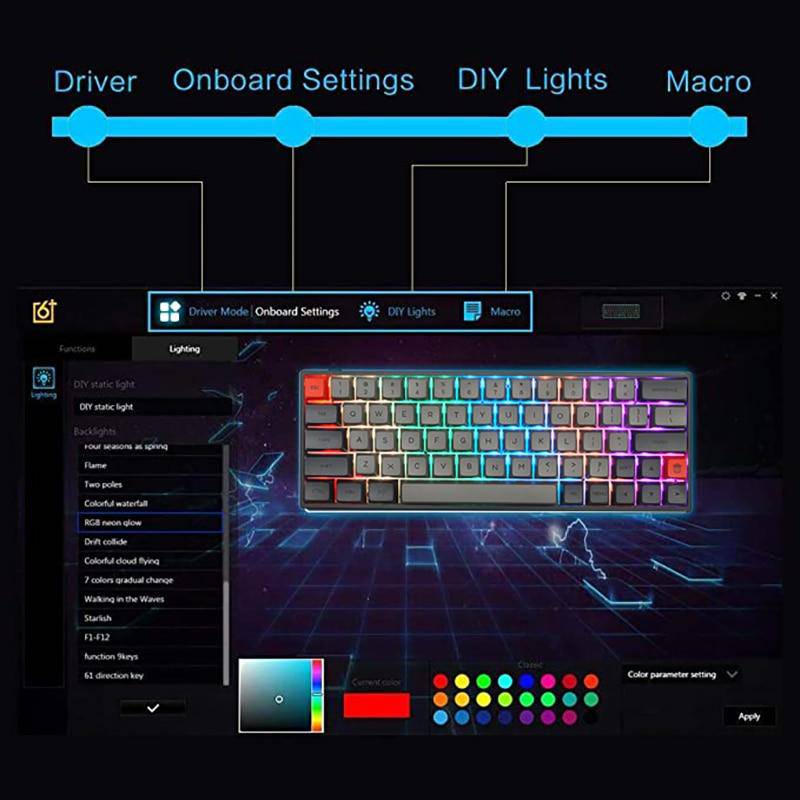 SK64 Gateron Optical Red hot Swappable Switch Dye Sub PBT Keycaps Bluetooth Mechanical Keyboard Wire Separation rgb leds type - Diykeycap