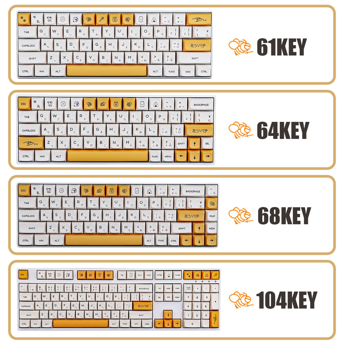 Honey Milk Keycaps Set｜PBT Keycaps 140 Keys Dye-Sublimation Keycap XDA ...